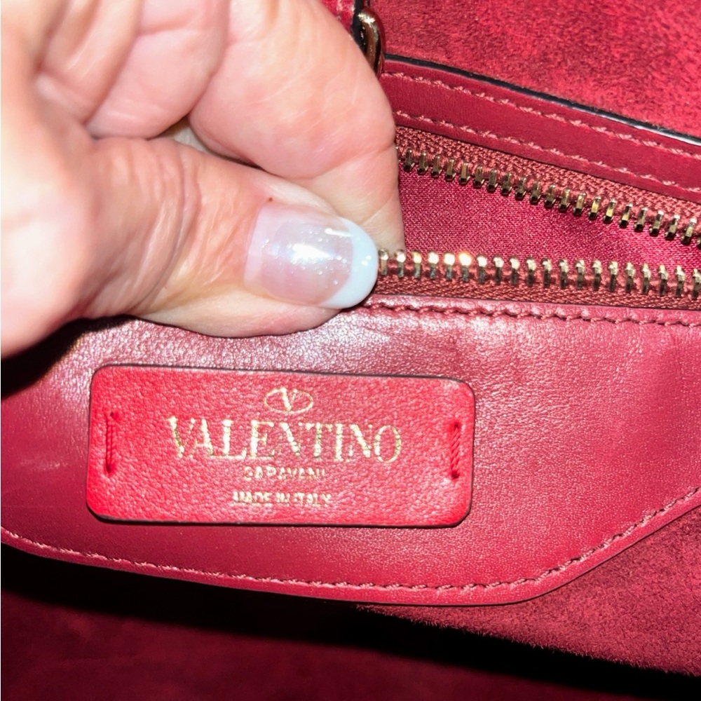 Authentic Valentino Garavani Red Burgundy Leather Bag Large Demilune - Picture 6 of 8